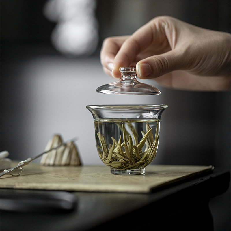 日式高硼硅耐热玻璃盖碗泡茶器专用绿茶杯花茶壶茶具透明小盖碗
