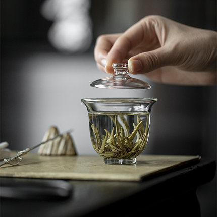 日式高硼硅耐热玻璃盖碗泡茶器专用绿茶杯花茶壶茶具透明小盖碗