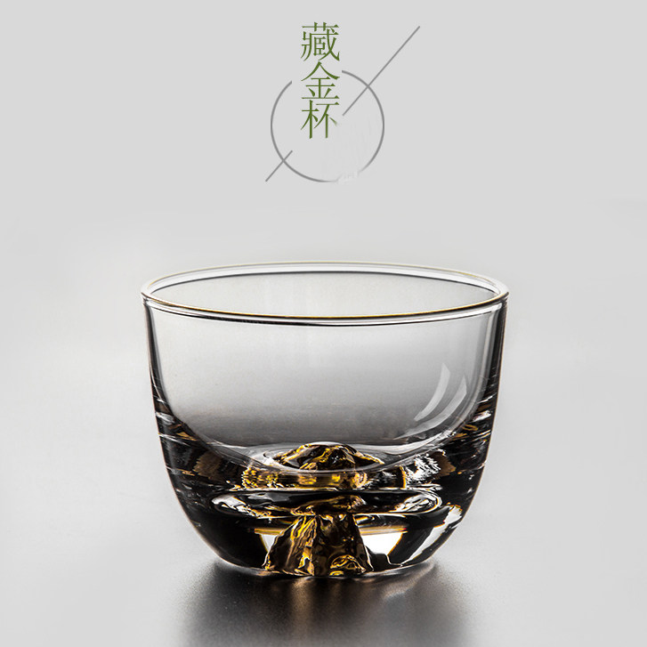 日式玻璃描金品茗杯富士山杯藏金杯酒杯功夫茶杯主人杯闻香杯茶具