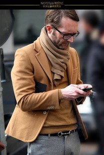 羊绒tweed欧美修身 英伦休闲西装 短款 加大码 外套简约时尚 秋冬男士