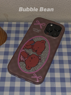 售完不补 格纹小熊闪粉双层二合一边框手机壳适用于苹果15promax