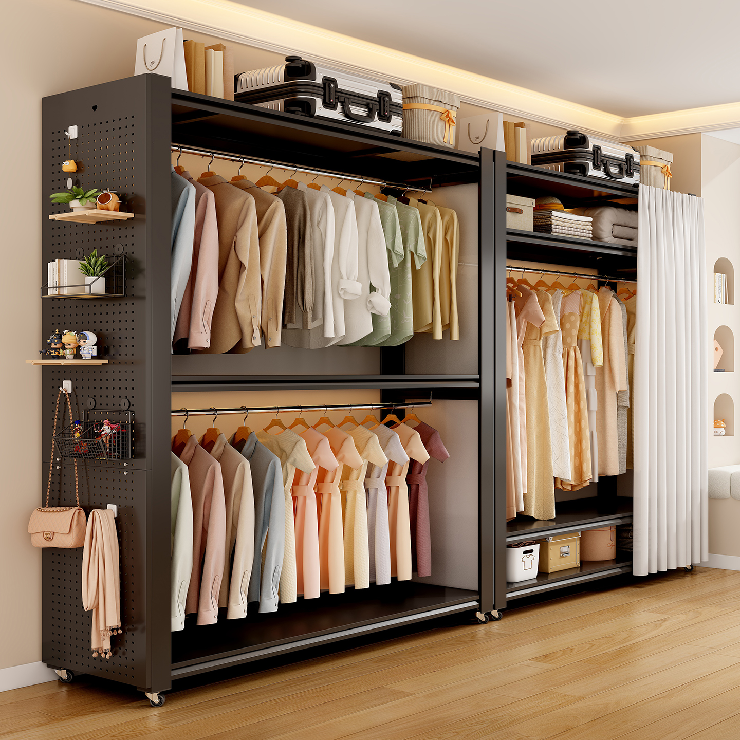 经济型家用洞洞板开放式衣柜金属