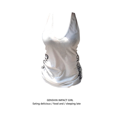 辣妹白色露背挂脖吊带背心女夏季