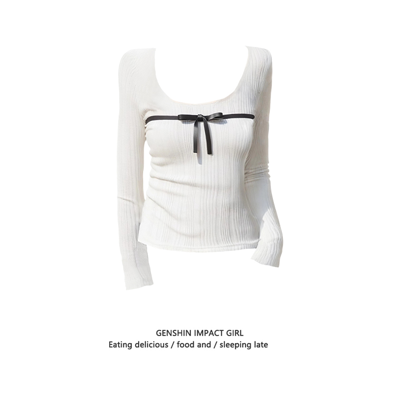 纯欲温柔风蝴蝶结短款打底衫上衣