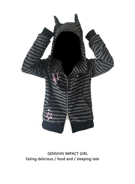 高街连帽卫衣开衫拉链女早秋穿搭千禧风条纹连帽外套轻亚比上衣潮