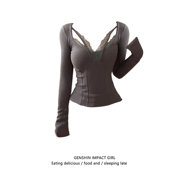 纯欲内搭带胸垫打底衫长袖T恤女