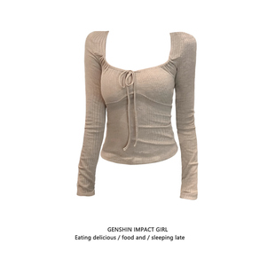 纯欲风方领打底衫辣妹气质上衣女修身显瘦秋冬季百搭休闲长袖ins