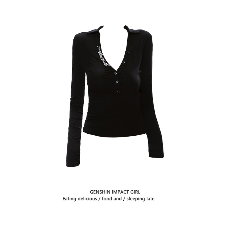 V领内搭黑色长袖T恤女新款秋冬