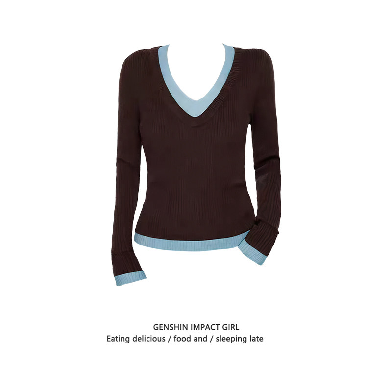 韩系气质休闲V领长袖针织衫女