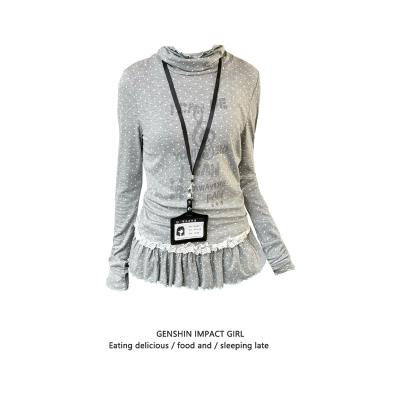 韩系波点蕾丝长袖T恤女秋季新款