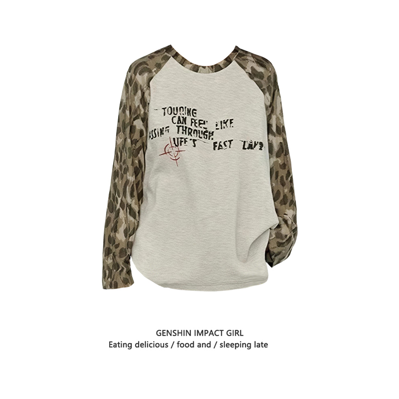 韩系复古圆领插肩长袖T恤女秋冬