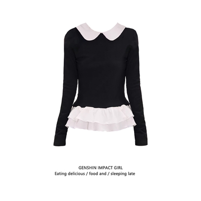 设计感撞色娃娃领德绒内搭打底衫