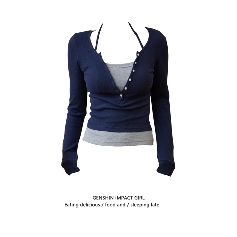 拼接假两件辣妹独特别致长袖T恤