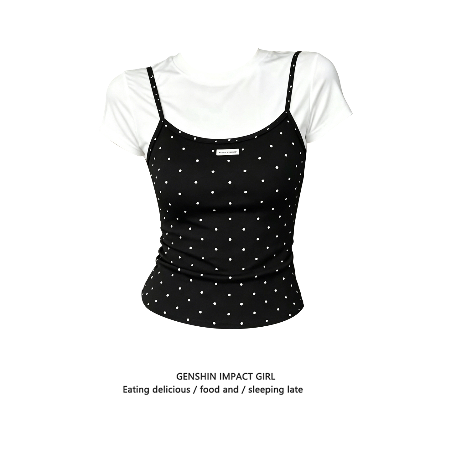 韩系甜美波点假两件短袖T恤女夏图片