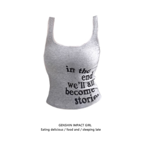 辣妹无袖 韩系复古字母印花蕾丝吊带背心新款 显瘦美式 修身 上衣 夏季