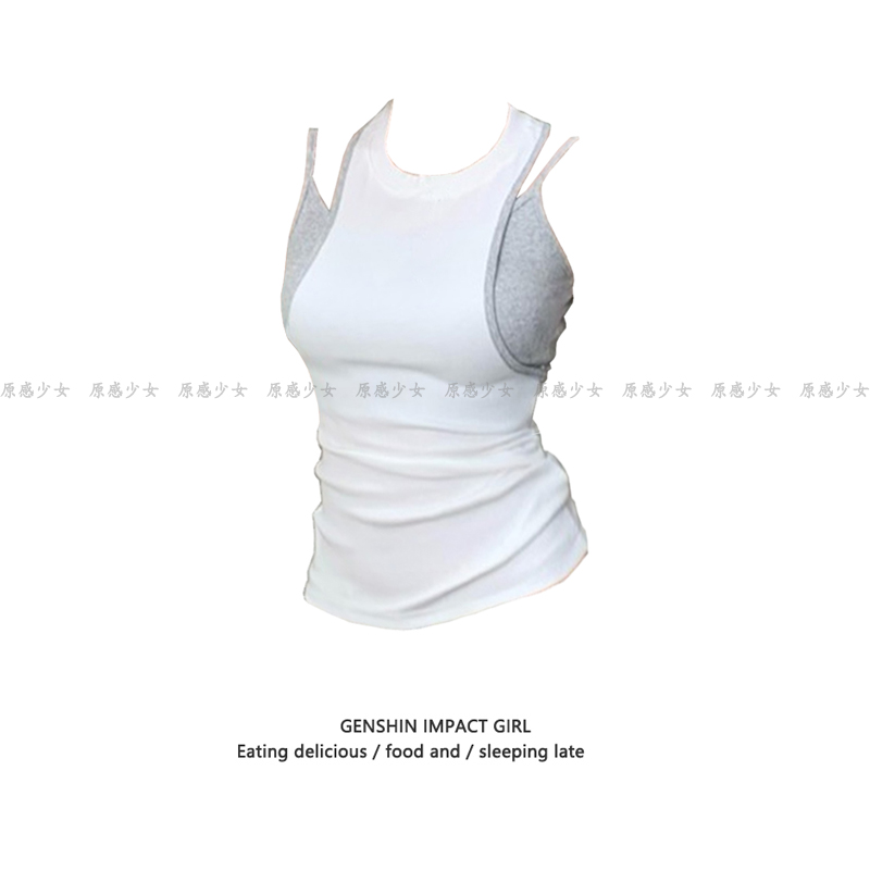 假两件撞色拼接吊带背心女