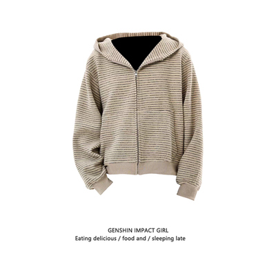 慵懒风拉链连帽开衫卫衣外套女