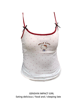 带胸垫HelloKitty印花纯欲辣妹外穿撞色蝴蝶结吊带短款背心女夏季