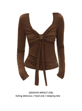 纯欲风收腰显瘦绑带辣妹上衣秋冬款内搭蝴蝶结设计修身长袖T恤女