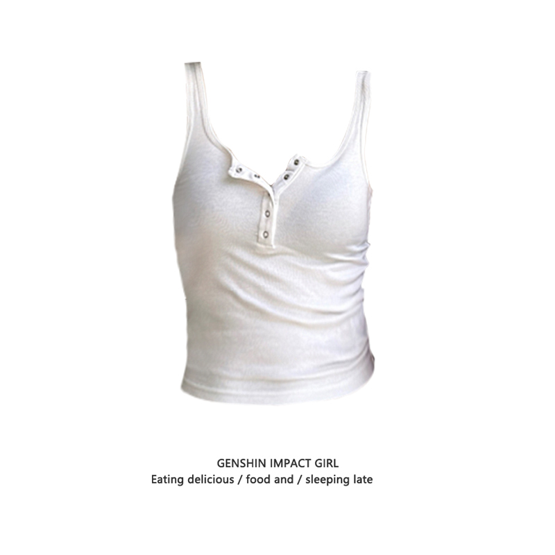 甜辣妹白色半开领纽扣吊带背心女