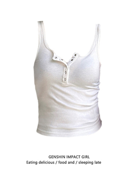 甜辣妹白色半开领纽扣吊带背心女夏季新款内搭叠穿打底衫无袖上衣