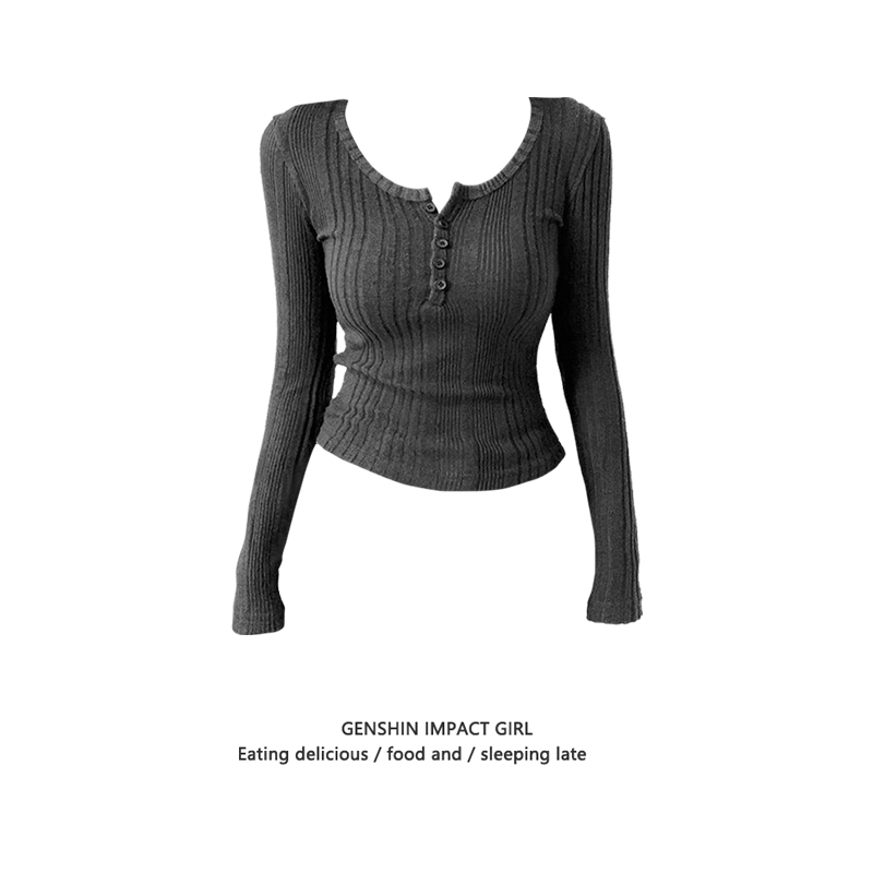 打底内搭显瘦半开领纽扣辣妹上衣