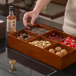 客厅家用干果盒新年瓜子糖果茶几实木坚果零食收纳水果盘茶点中式