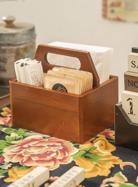 桌面分格储物木盒实木方巾纸牙签牙线餐厅收纳盒口红化妆品整理盒