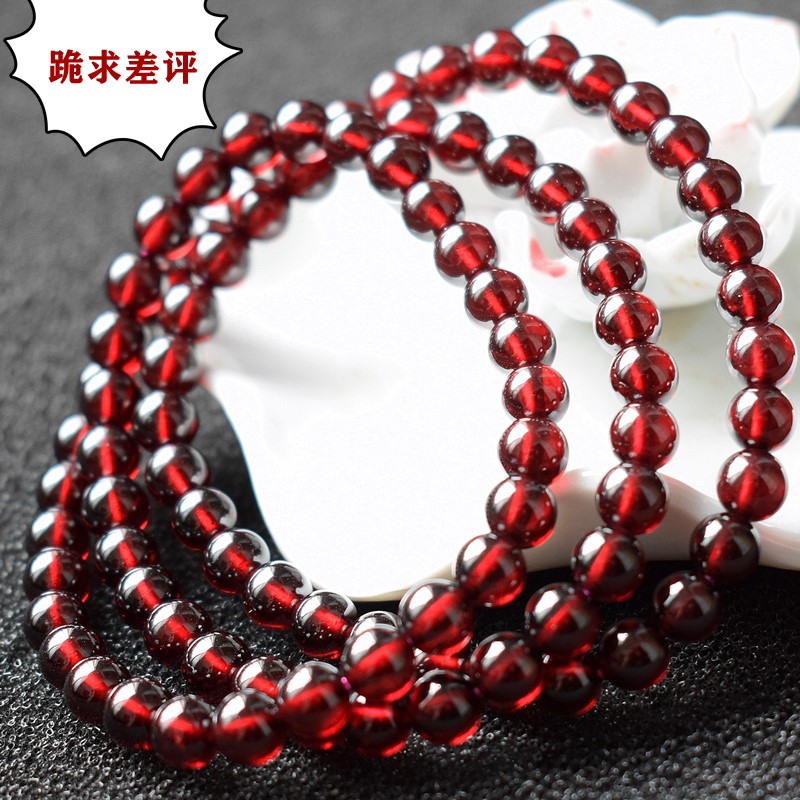 正宗8A收藏级石榴石手链老矿全净玻璃体天然酒红三四五圈宝石礼物