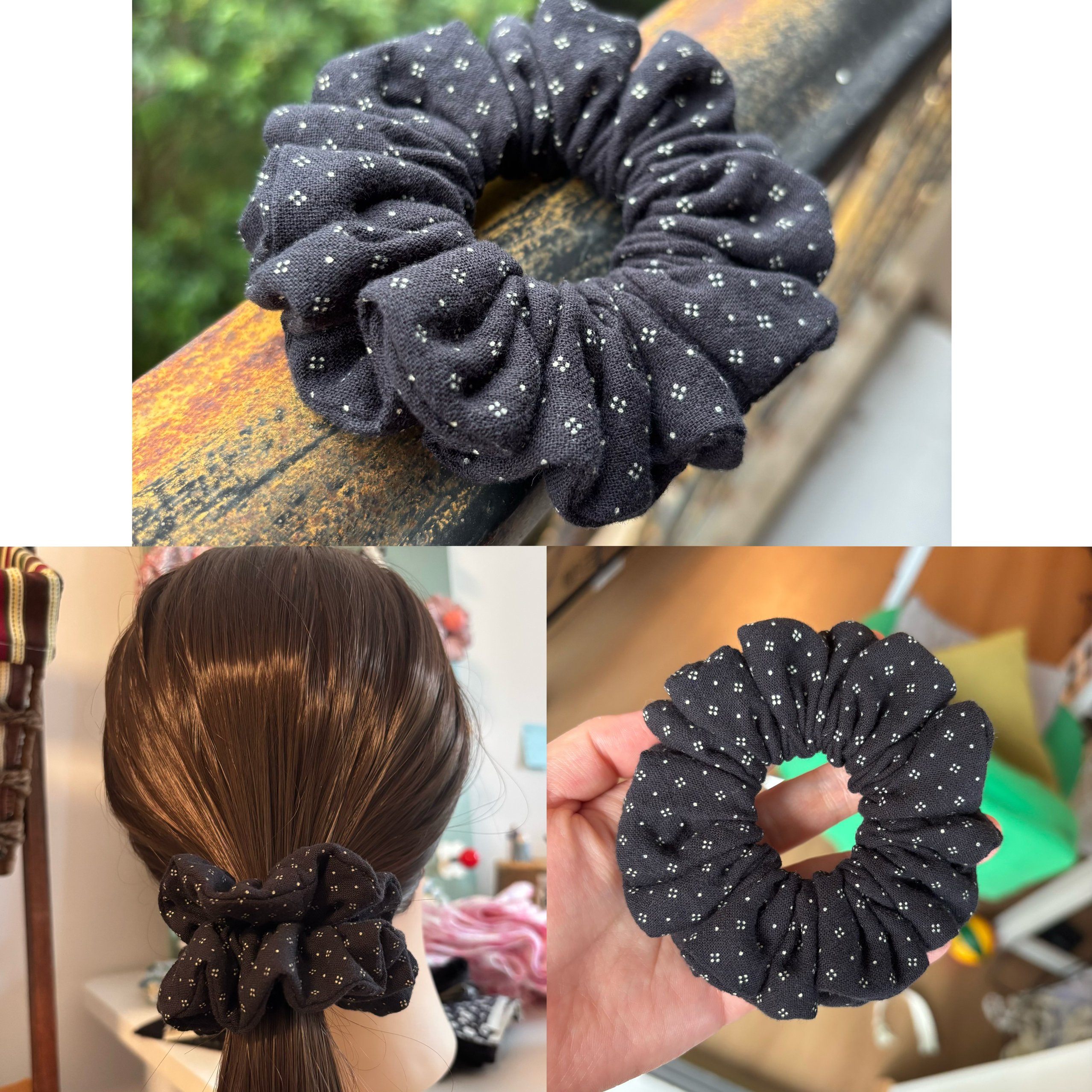 棉纱印花多褶皱发饰大长圈