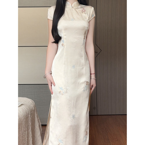 抹茶麻薯2026年夏季新款绣花改良花夏长款旗袍女少女月牙袖年轻款