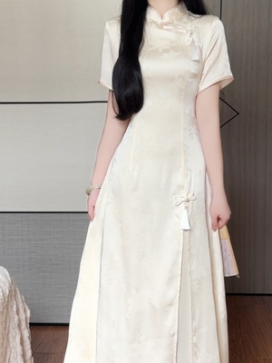 抹茶麻薯2025年夏季新复古民国风旗袍新中式年轻少女米白色连衣裙