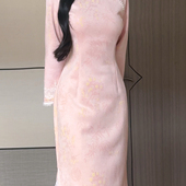 粉色素雅新中式 抹茶麻薯2025年冬季 新款 保暖加绒旗袍气质淑女范