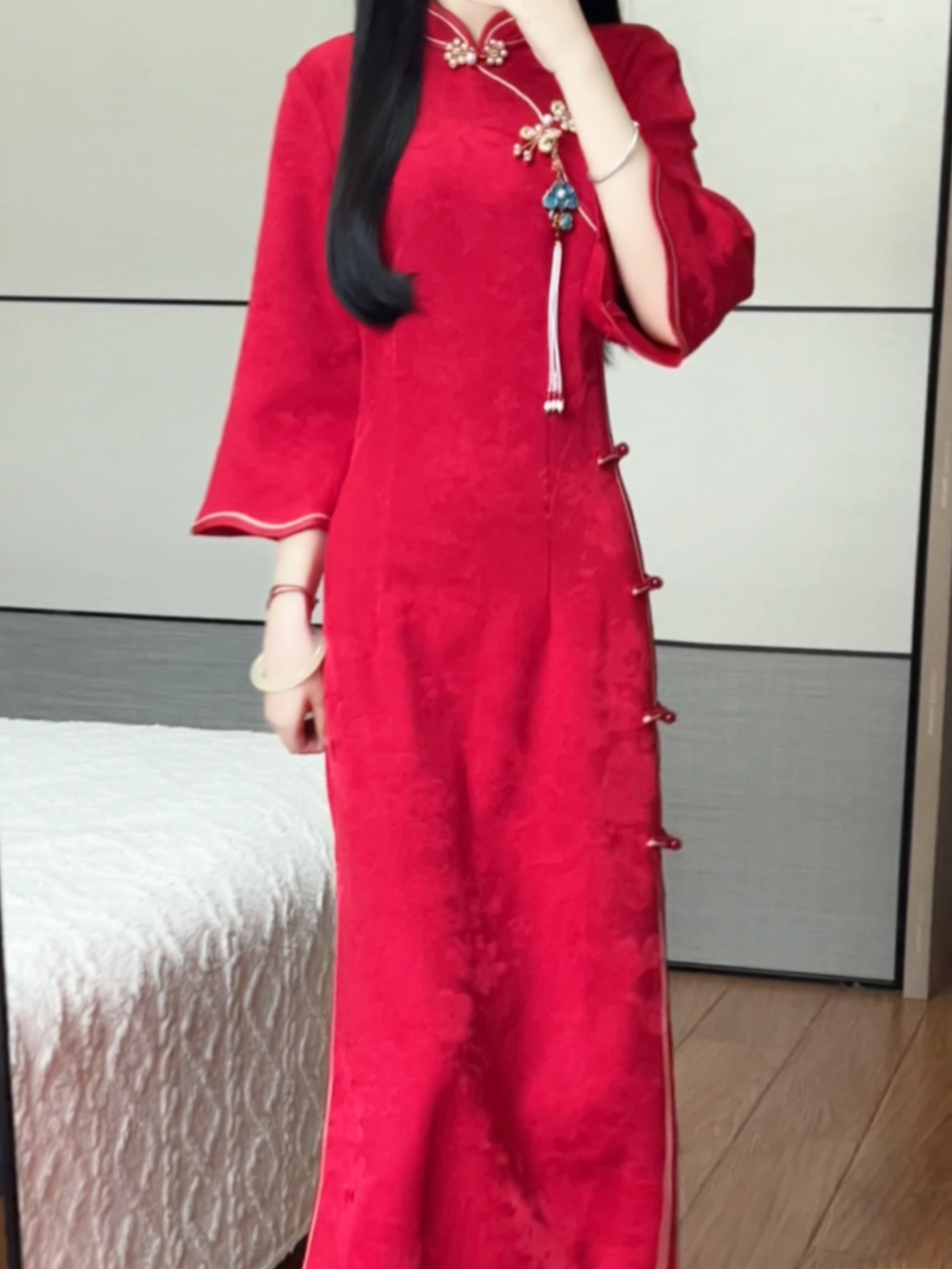 抹茶麻薯旗袍年结婚轻订婚礼服