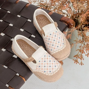 森女透气DX66夏季 浅口工艺车缝线女鞋 帆布鞋 网格亚麻休闲单鞋 新款
