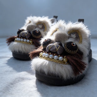 2025冬加绒保暖平底真皮勃肯鞋女非遗虎头鞋厚底防滑国潮手工鞋子