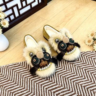 秋冬新款虎头鞋勃肯鞋女2025增高一脚蹬外穿超火软底手工刺绣舒适