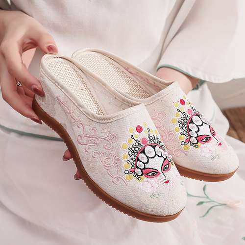 高跟古风包头半拖外穿老北京布鞋