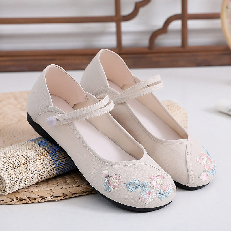 婉秀淡雅春绣花鞋女民族风汉服鞋子女古风平底复古老北京布鞋单鞋