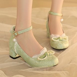 原创春夏新款低跟古风中跟配旗袍汉服鞋单鞋绣花鞋单鞋舒适小香风