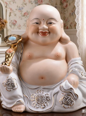 创意大肚佛弥勒佛笑佛摆件陶瓷招财禅意佛像瓷器礼品家居客厅摆设
