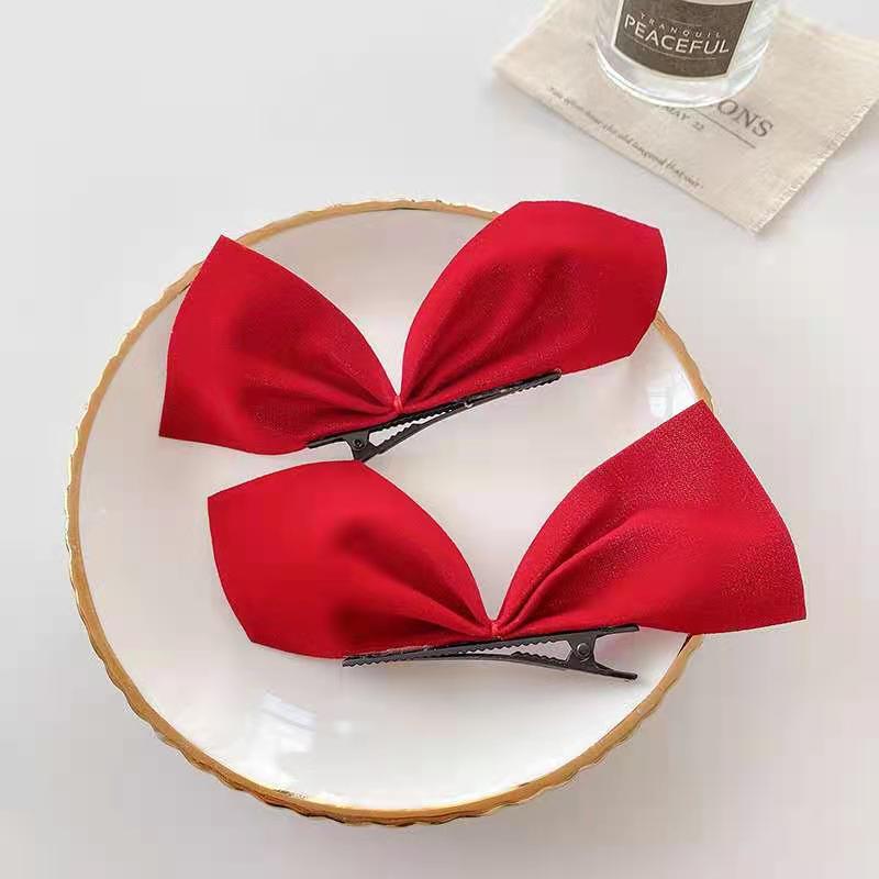 半边式蝴蝶结发卡韩版耳朵对夹侧边鸭嘴式刘海夹