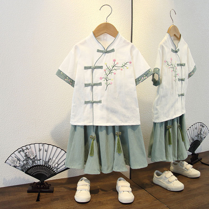 儿童国学汉服中国风小学生古装朗诵三字经女童六一演出服装套装