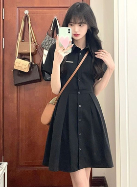 欲姐学院风辣妹风露背蝴蝶结连衣裙2025夏季女收腰显瘦衬衫小裙子