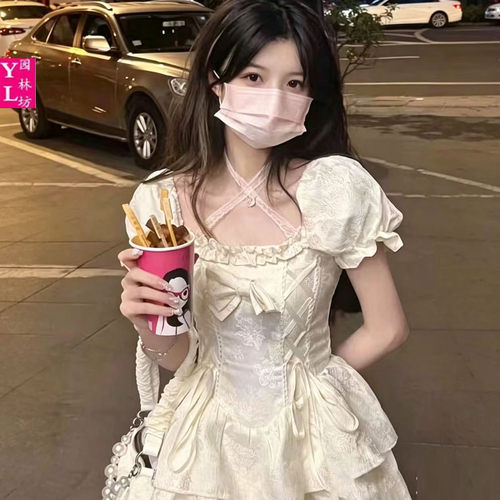 法式奶甜蝴蝶结收腰蛋糕公主裙