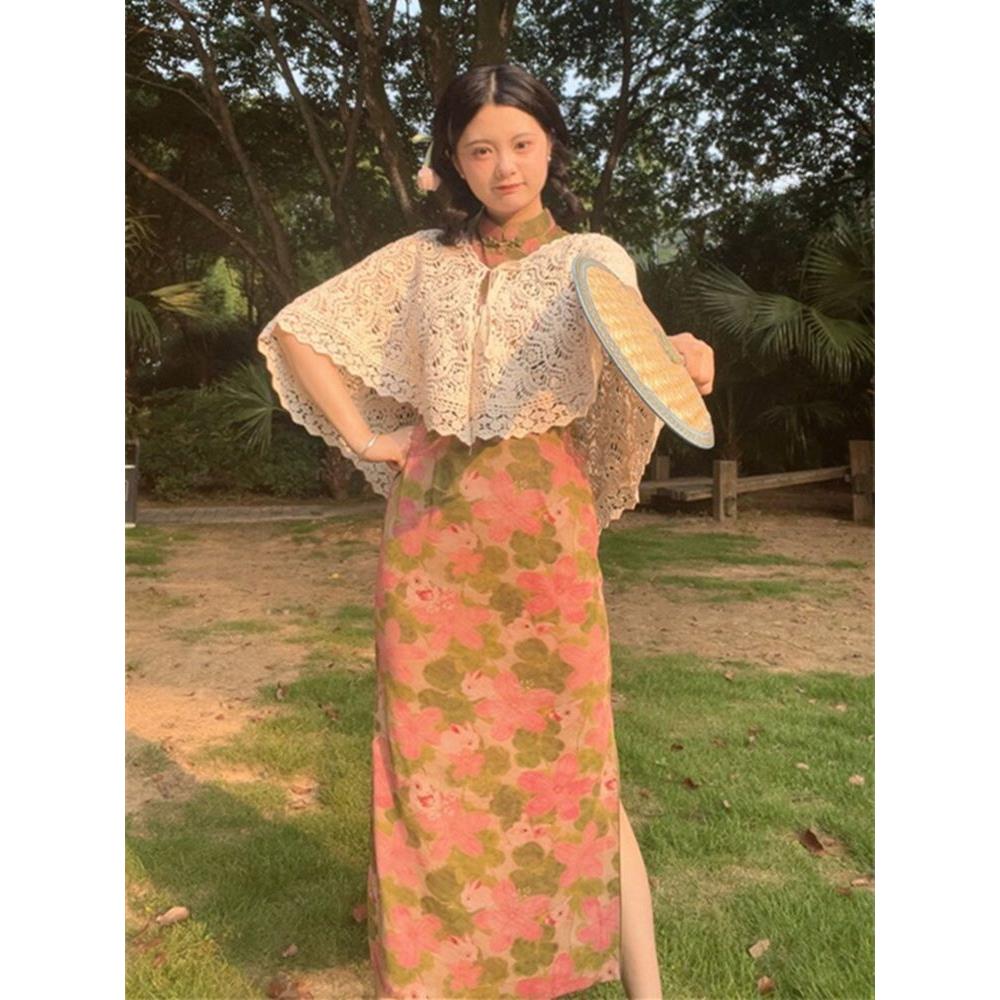 旗袍国风修身改良小个子无袖荷花盘扣立领田园兔子连衣裙清新显瘦