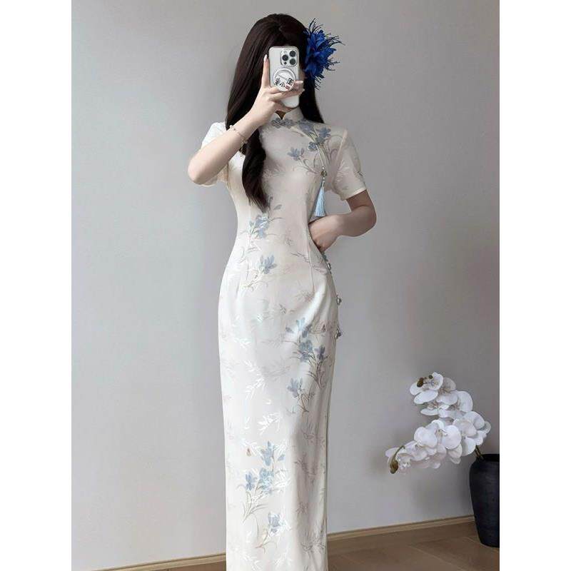 礼服感显连衣裙新款高级国风气质修身旗袍收腰旗袍裙中式瘦改良