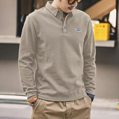 长袖 休闲百搭体恤衫 翻领POLO衫 新款 重磅美式 复古时尚 秋季 T恤男士