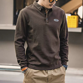 新款 休闲体恤衫 美式 长袖 秋季 重磅复古百搭时尚 翻领POLO衫 t恤男士