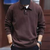 休闲打底衫 重磅POLO衫 春秋新款 宽松大码 复古简约翻领长袖 T恤男士